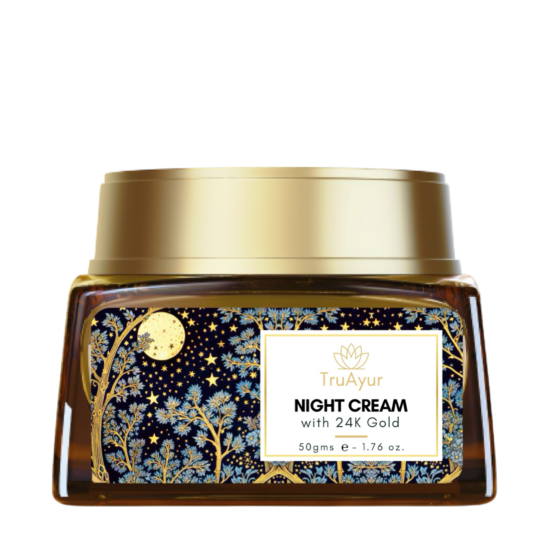 24K Gold Ayurvedische Anti-Aging Nachtcreme mit Bakuchiöl, Safran und Kurkuma