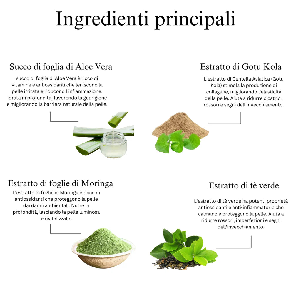 Straffendes und kollagenstimulierendes Gesichtsgel mit Aloe Vera, grünem Tee und Moringa