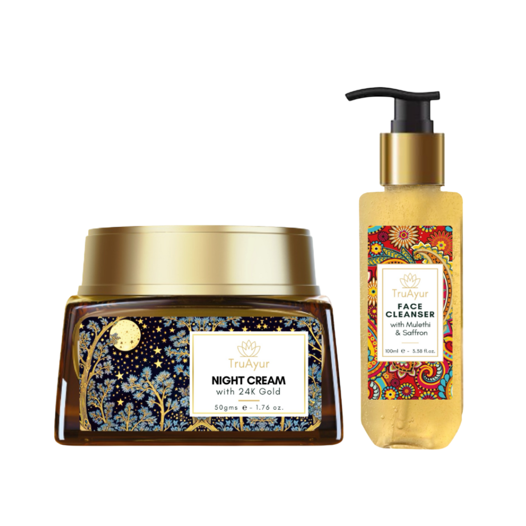Safran-Glow-Nachtritual (24K Gold Nachtcreme und Gesichtsreiniger)