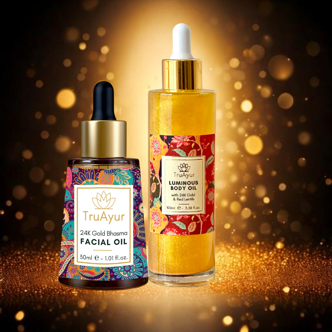 24K Gold Ayurvedisches Strahlkraft-Ritual (24K Gold Anti-Pigment-Gesichtsöl und Körperöl)