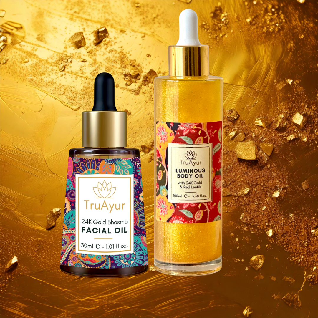 24K Gold Ayurvedisches Strahlkraft-Ritual (24K Gold Anti-Pigment-Gesichtsöl und Körperöl)