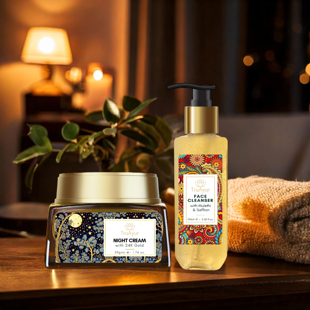 Safran-Glow-Nachtritual (24K Gold Nachtcreme und Gesichtsreiniger)