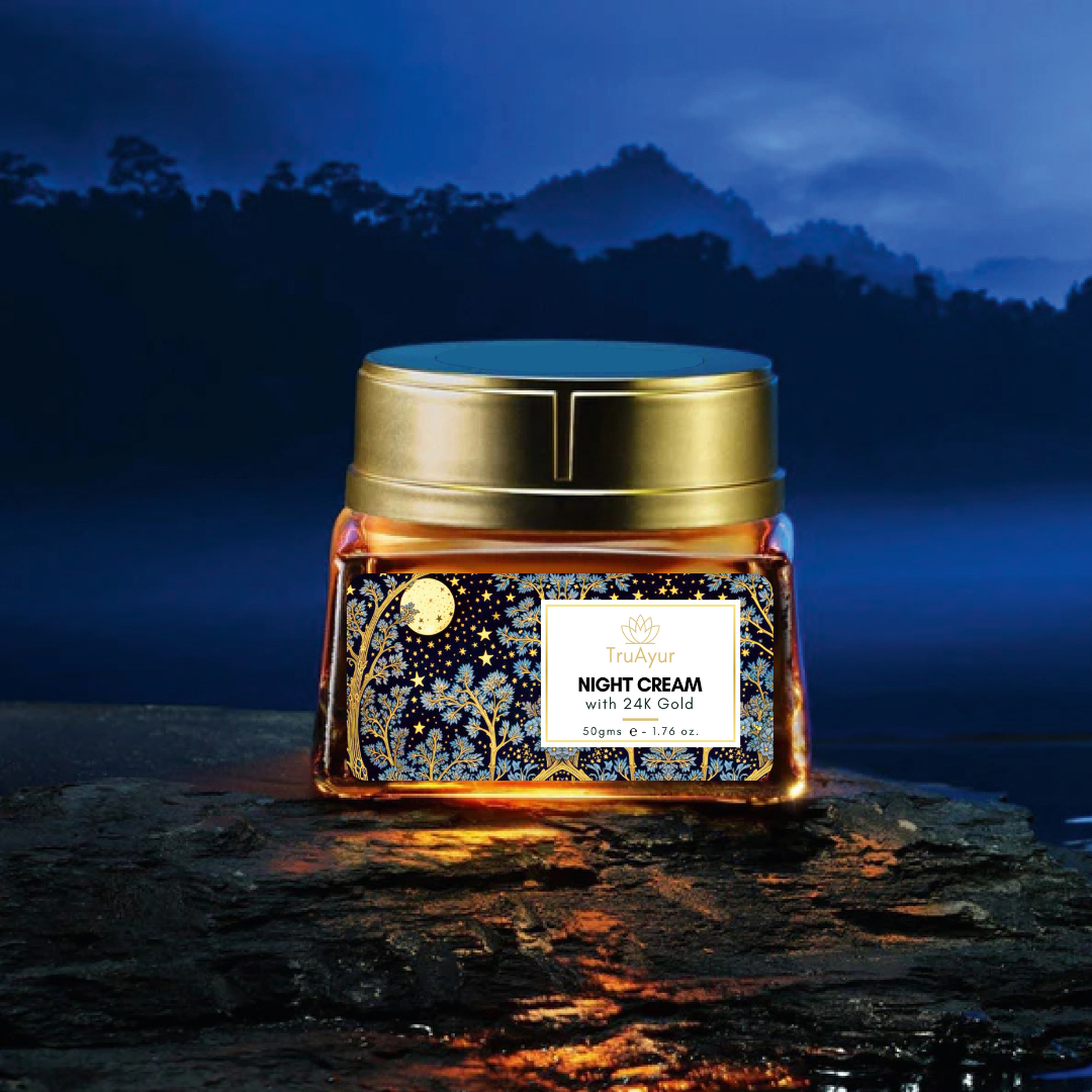 24K Gold Ayurvedische Anti-Aging Nachtcreme mit Bakuchiöl, Safran und Kurkuma