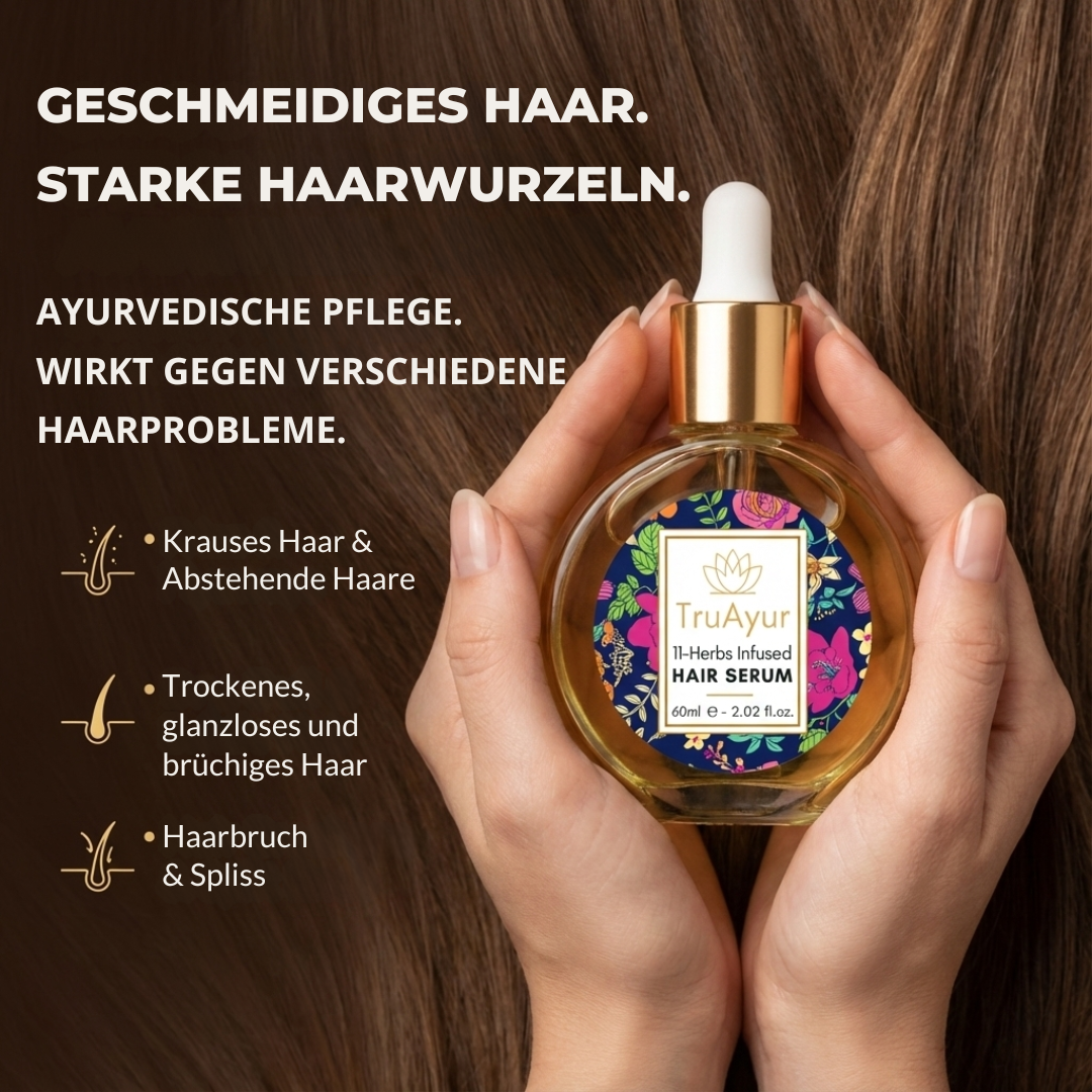 Ayurvedisches Haarserum-Öl mit 11 Kräutern für stärkeres Haar, gebändigten Frizz und strahlenden Glanz