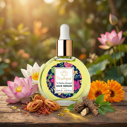Ayurvedisches Haarserum-Öl mit 11 Kräutern für stärkeres Haar, gebändigten Frizz und strahlenden Glanz