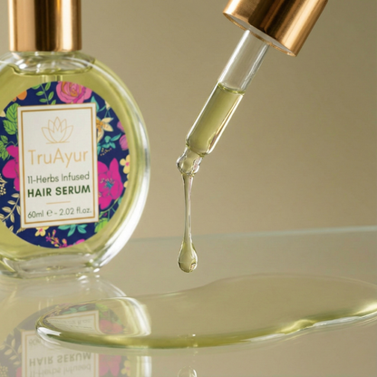 Ayurvedisches Haarserum-Öl mit 11 Kräutern für stärkeres Haar, gebändigten Frizz und strahlenden Glanz