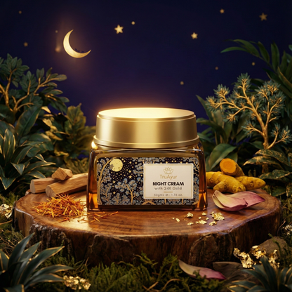 24K Gold Ayurvedische Anti-Aging Nachtcreme mit Bakuchiöl, Safran und Kurkuma