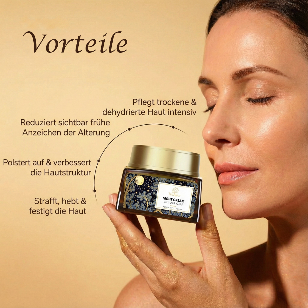 24K Gold Ayurvedische Anti-Aging Nachtcreme mit Bakuchiöl, Safran und Kurkuma