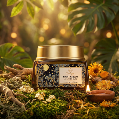 24K Gold Ayurvedische Anti-Aging Nachtcreme mit Bakuchiöl, Safran und Kurkuma