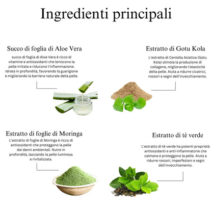 Straffendes und kollagenstimulierendes Gesichtsgel mit Aloe Vera, grünem Tee und Moringa