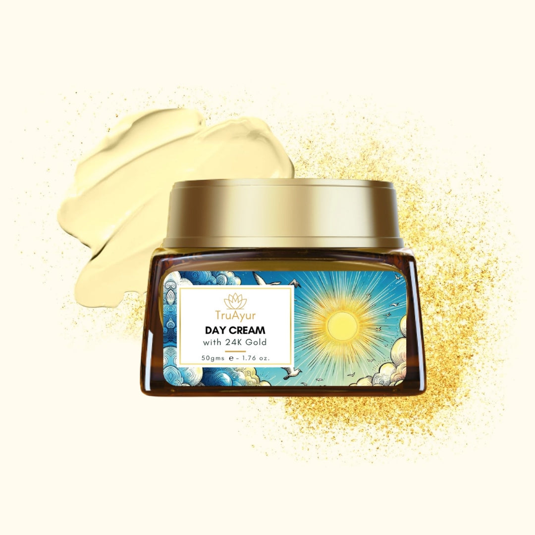 24K Gold Ayurvedische Glühverstärkende Tagescreme mit Gotu Kola, Safran und Mulethi